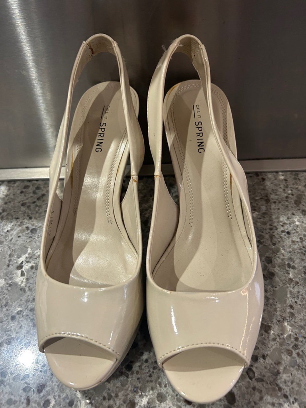 Call It Spring Women's Cream Patent Peep-Toe Slingback Heels